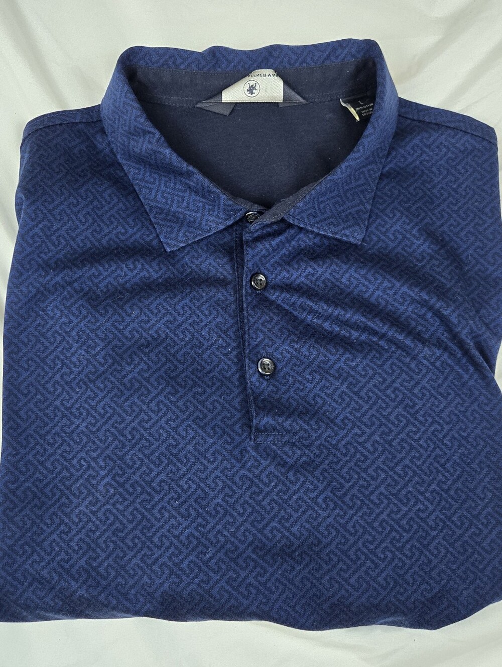 Hart Schaffner Marx Men's Blue Geometric Pattern Polo Shirt 100% Cotton Size L